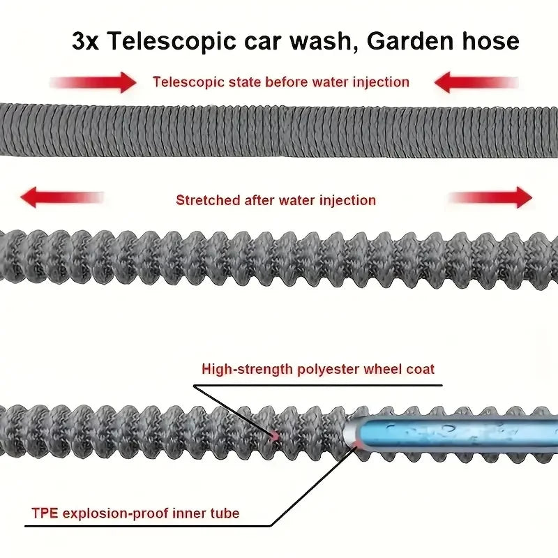 Grey Expandable Hose/ High-Pressure Nozzle