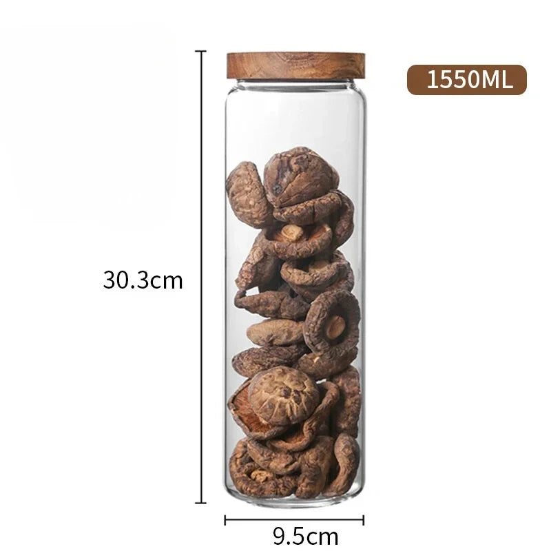 Wood Lid Glass Airtight Canister Set