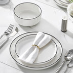 12/24 Pc  Black Rim Ceramic  Dinnerware Set