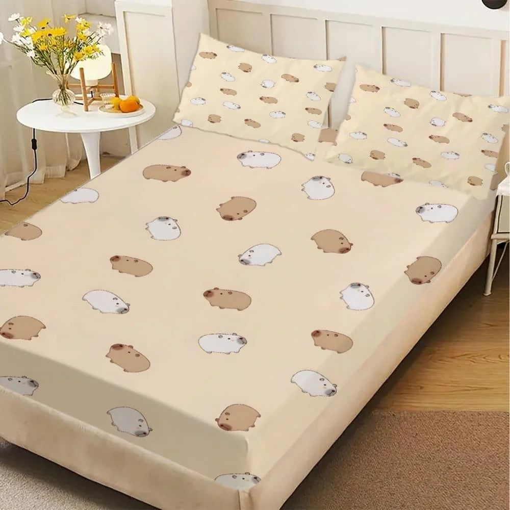 Cartoon Capybara Print Fitted Sheet