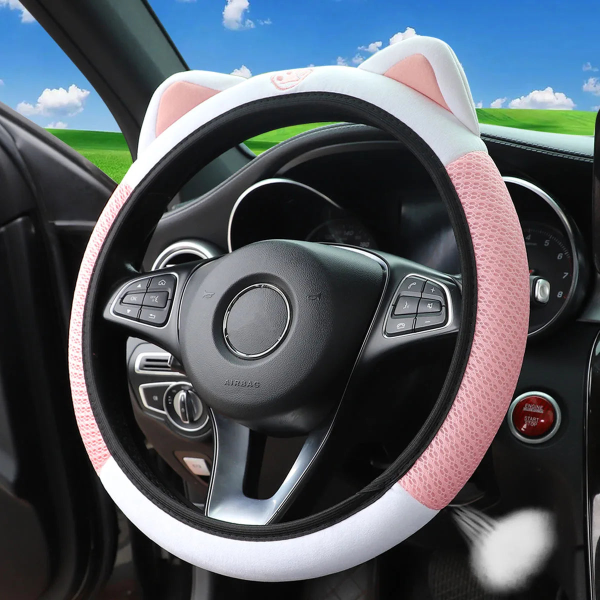 Mesh Cloth Kitten Steering Wheel Cover