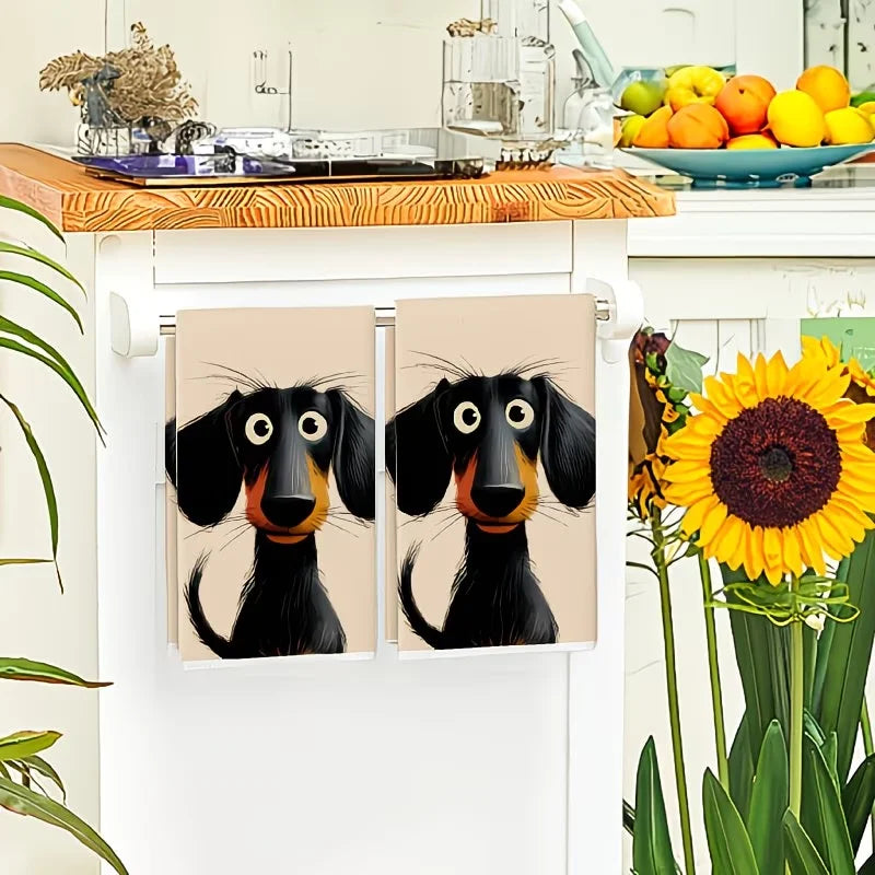 2-Pack Black Puppy Kitchen Towels