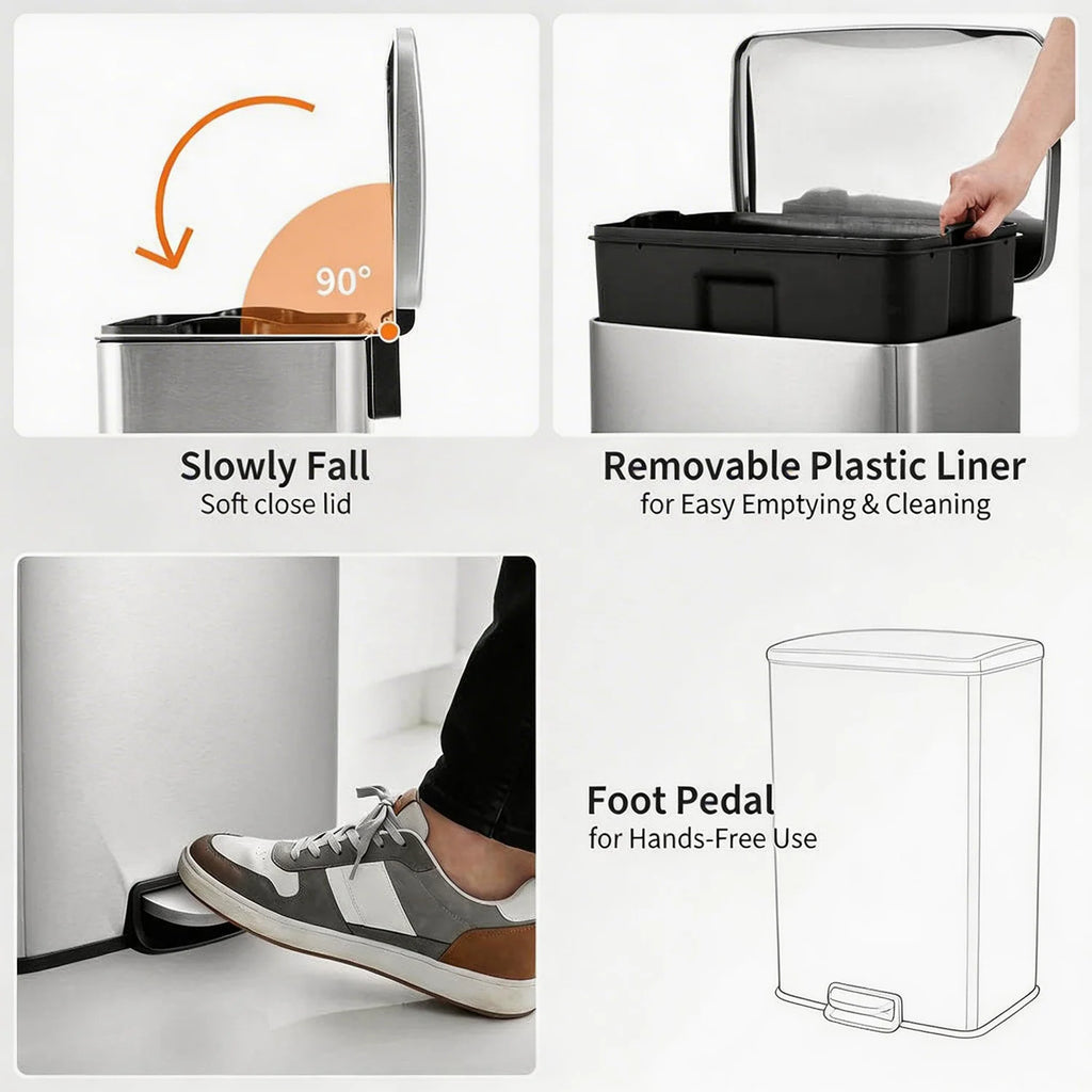 Fingerprint-Proof/ 13 Gal/ Pedal Trash Bin