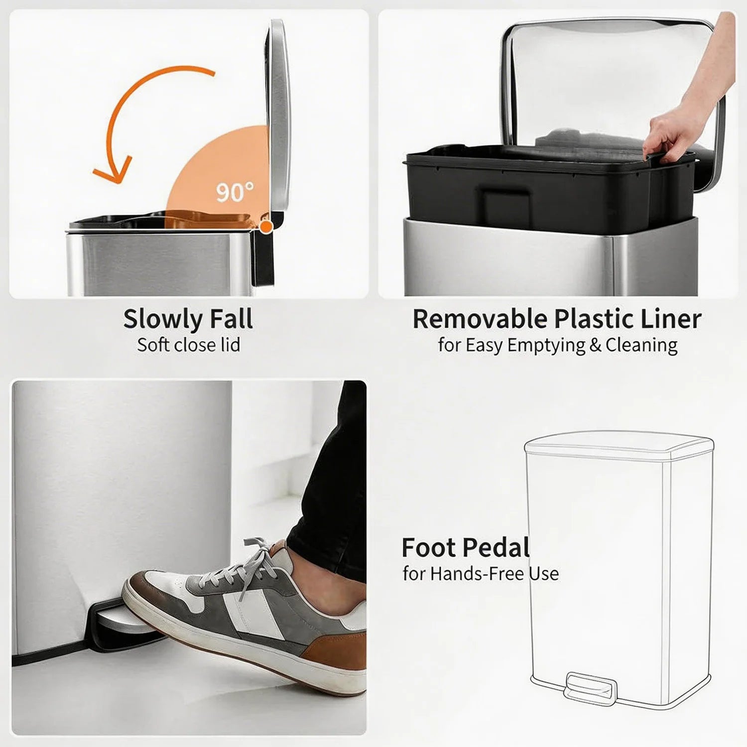 Fingerprint-Proof/ 13 Gal/ Pedal Trash Bin