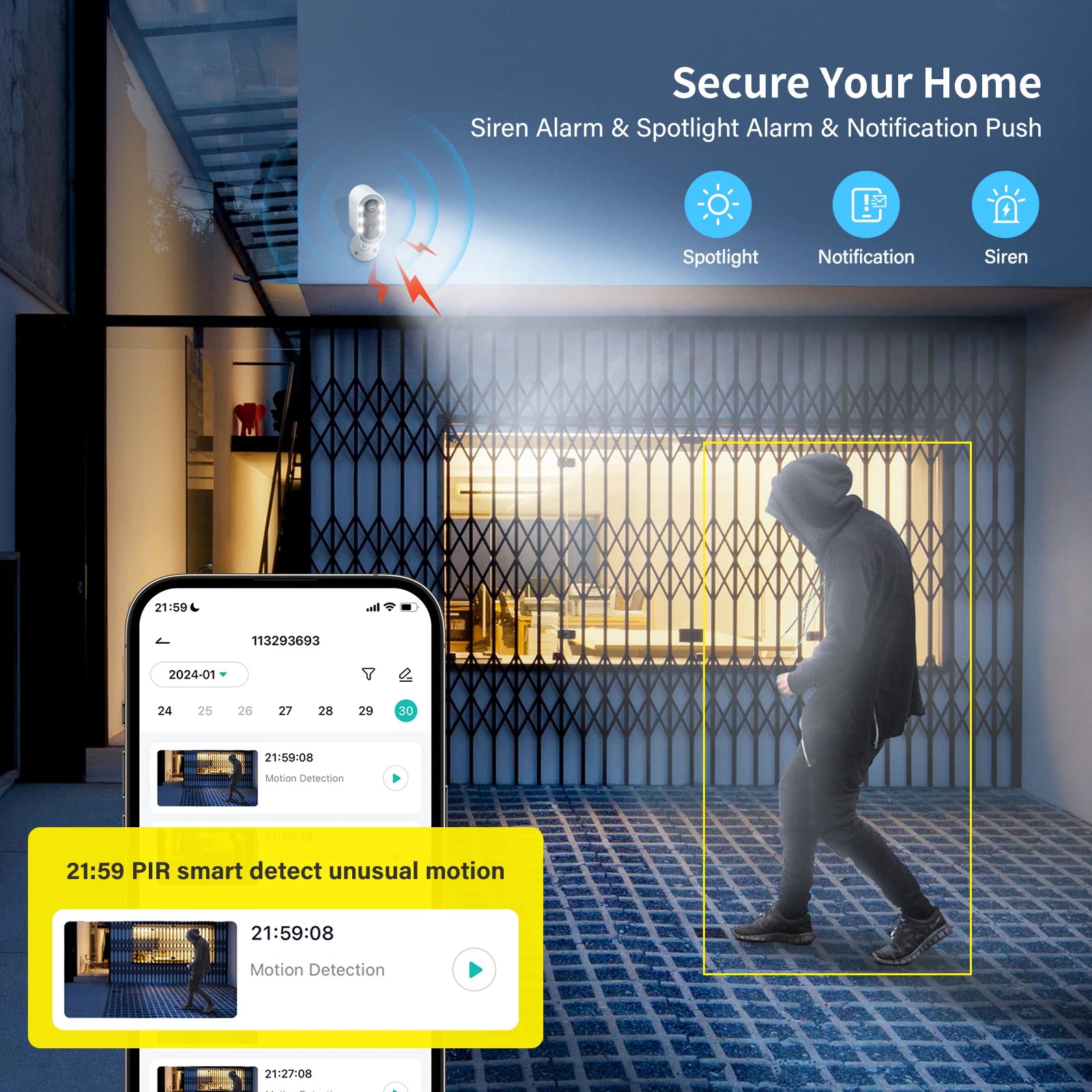 Security Camera WiFi Battery Powered, Two-Way Talk