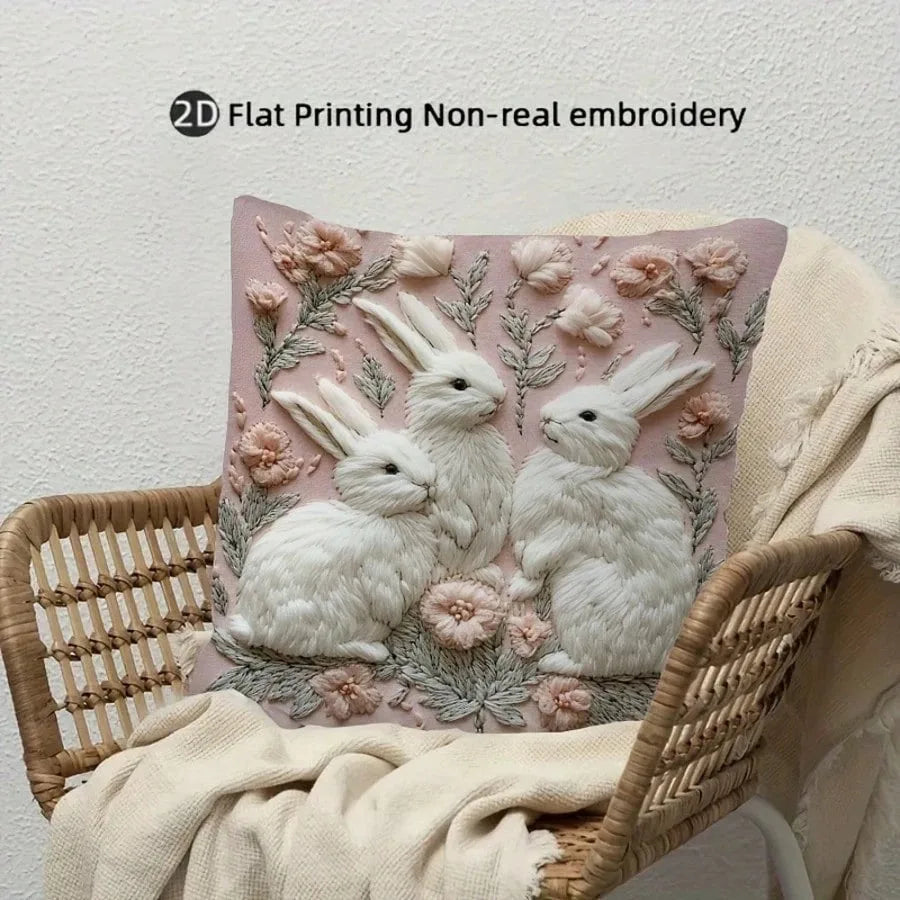 Three Rabbit Pattern Printed Pillowcase