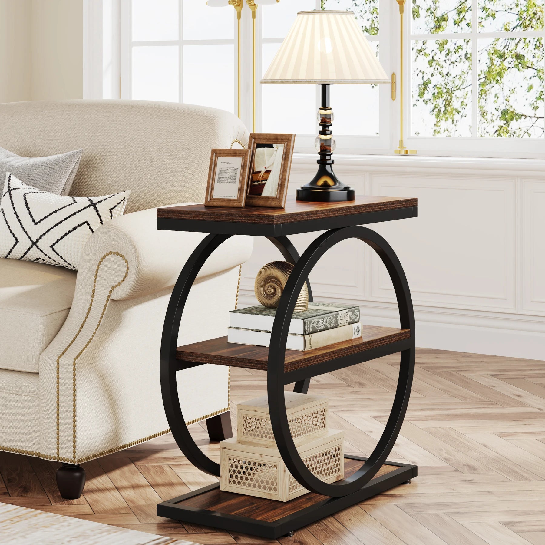 End Table, / 3 Storage Shelves, Wooden