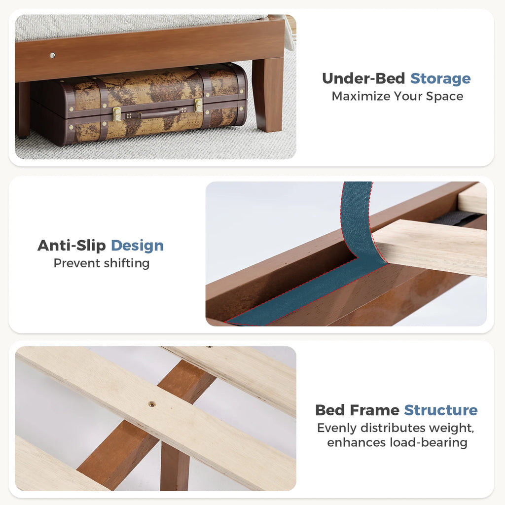 Wood Bed Frame / Headboard Natural Wooden Base