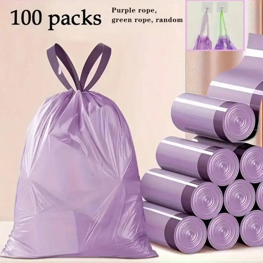 100pcs Portable Purple Drawstring  Trash Bags