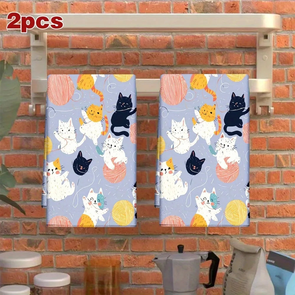 2-Piece Set Cat Kitchen Towels