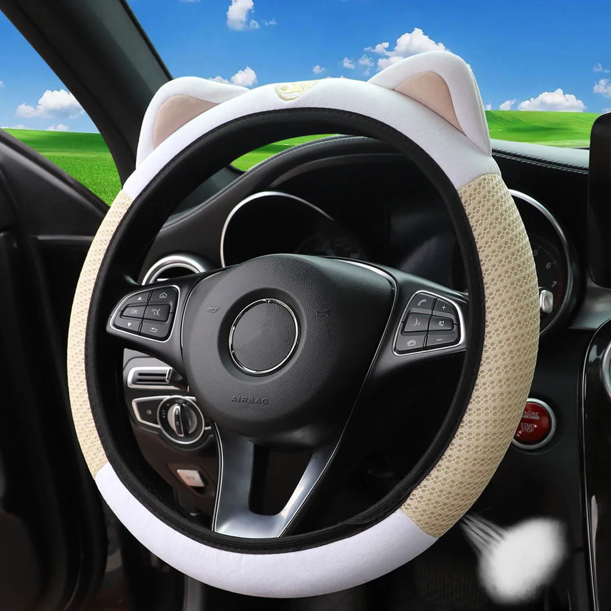 Mesh Cloth Kitten Steering Wheel Cover
